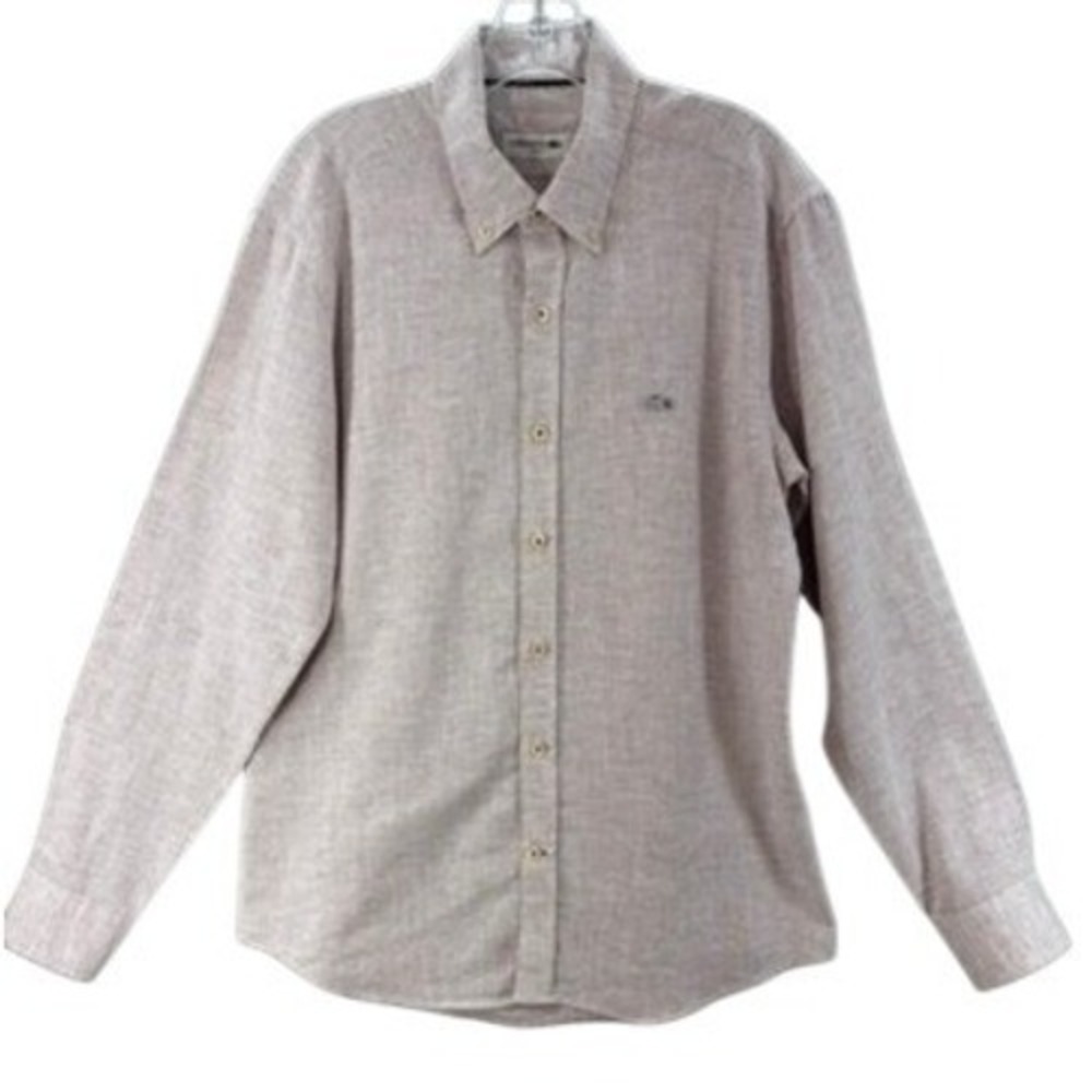 Lacoste Button Down Shirt Mens L Mauve Pink Slim Fit Long Sleeve Cotton Logo